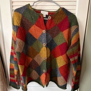 Vintage Wool Colorful Patchwork Button-Up Sweater